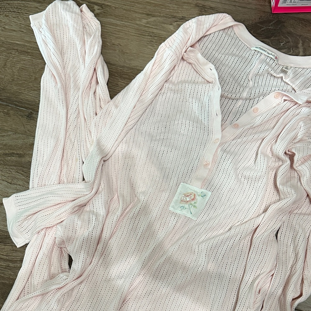 Victoria's Secret Light Pink Ribbed Cotton Sleep Romper